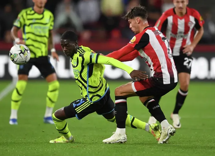 Framed Print : Brentford vs Arsenal: Carabao Cup Clash - Charles Sagoe Jr vs Aaron Hickey Battle Framed Print : Brentford vs Arsenal: Carabao Cup Clash - Charles Sagoe Jr vs Aaron Hickey Battle