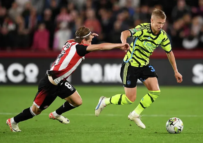 Framed Print : Brentford vs Arsenal: Carabao Cup Clash - Zinchenko Faces Off Against Jensen Framed Print : Brentford vs Arsenal: Carabao Cup Clash - Zinchenko Faces Off Against Jensen