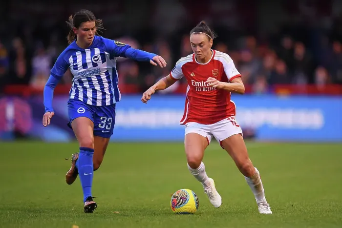 Framed Print : Brighton vs. Arsenal: A Tight Battle in Women's Super League - Caitlin Foord Holds Off Charlize Rule's Pressure Framed Print : Brighton vs. Arsenal: A Tight Battle in Women's Super League - Caitlin Foord Holds Off Charlize Rule's Pressure