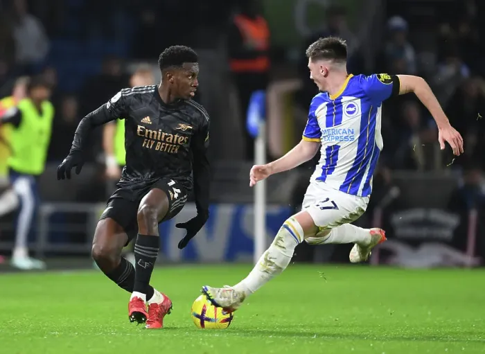 Framed Print : Brighton vs. Arsenal: Nketiah Clashes with Gilmour in Premier League Showdown Framed Print : Brighton vs. Arsenal: Nketiah Clashes with Gilmour in Premier League Showdown
