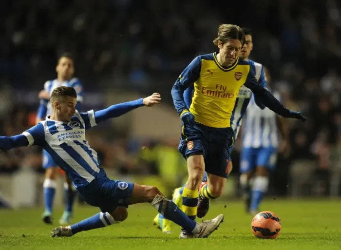 Framed Print : Brighton vs Arsenal: Rosicky Clashes with Bennett in FA Cup Showdown