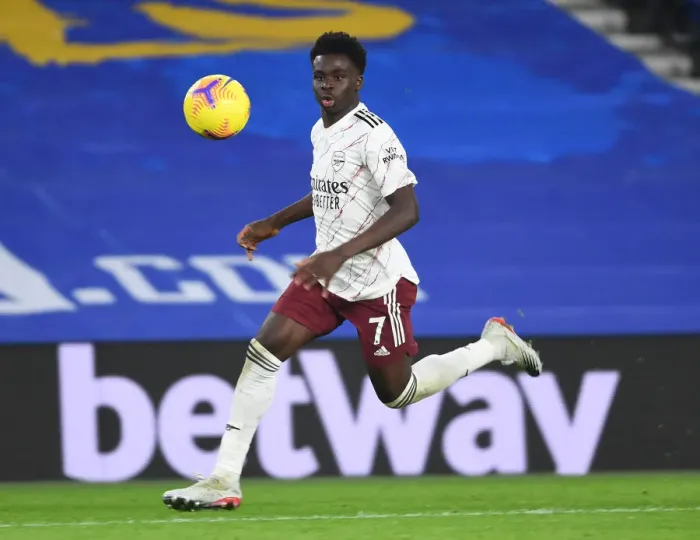 Framed Print : Brighton vs. Arsenal: Saka Shines in Empty American Express Community Stadium (Premier League 2020-21)