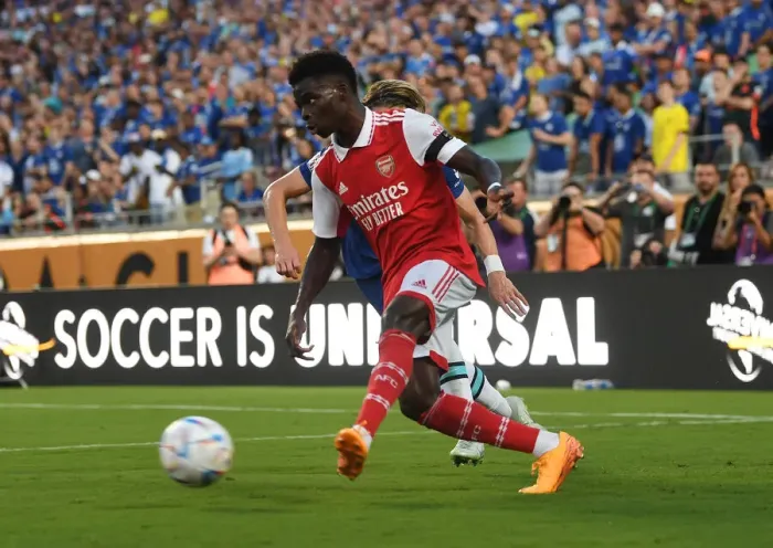 Framed Print : Bukayo Saka in Action: Arsenal vs. Chelsea, Florida Cup 2022-23 Framed Print : Bukayo Saka in Action: Arsenal vs. Chelsea, Florida Cup 2022-23