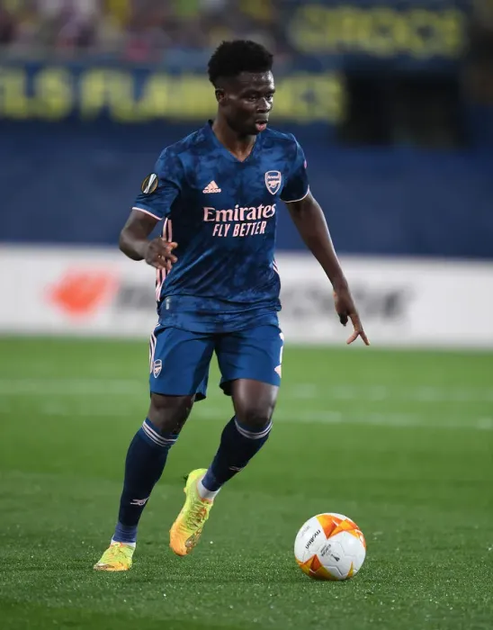 Framed Print : Bukayo Saka in Action: Arsenal's Europa League Semi-Final Showdown with Villarreal (2020-21)