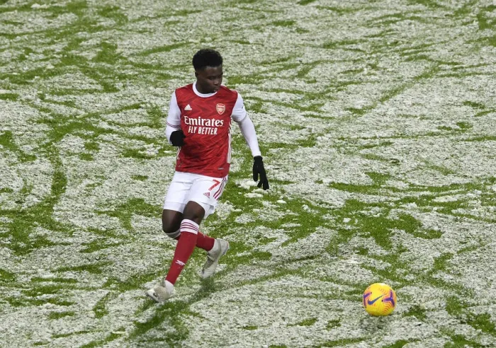 Framed Print : Bukayo Saka in Action: Arsenal's Star Performance vs. West Bromwich Albion (2020-21 Premier League)