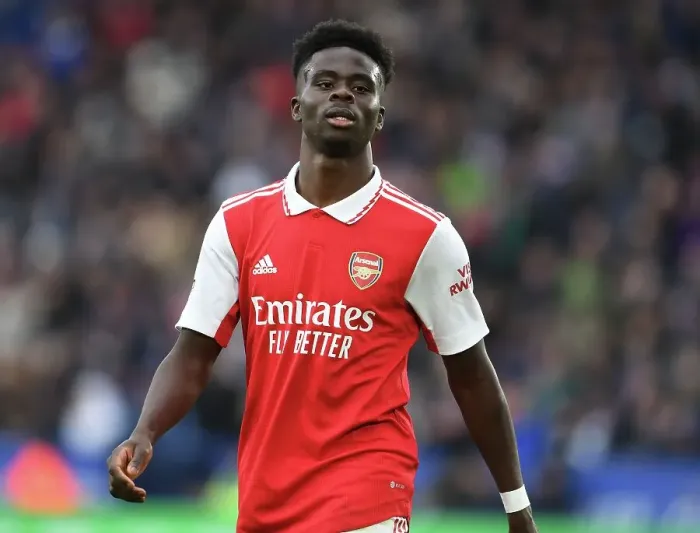 Framed Print : Bukayo Saka in Action: Leicester City vs. Arsenal, Premier League 2022-23