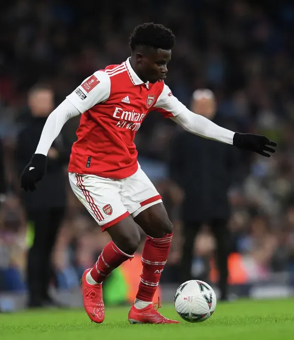 Framed Print : Bukayo Saka in Action: Manchester City vs. Arsenal - Emirates FA Cup Fourth Round, 2022-23