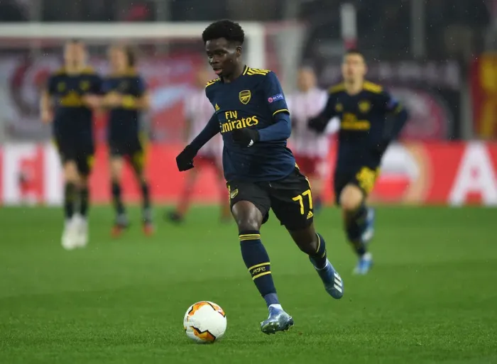 Framed Print : Bukayo Saka in Action: Olympiacos vs. Arsenal - UEFA Europa League 2019-2020 (First Leg)