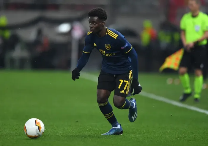 Framed Print : Bukayo Saka in Action: Olympiacos vs Arsenal, UEFA Europa League Round of 32 - First Leg (February 2020)