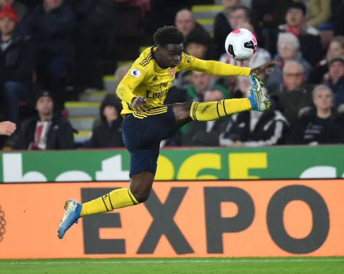 Framed Print : Bukayo Saka in Action: Sheffield United vs. Arsenal, Premier League 2019-20