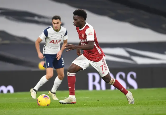 Framed Print : Bukayo Saka in Action: Tottenham vs. Arsenal, Premier League 2020-21
