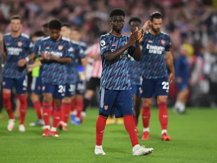 Framed Print : Bukayo Saka Applauds Arsenal Fans: Brentford vs Arsenal, 2021-22 Premier League Framed Print : Bukayo Saka Applauds Arsenal Fans: Brentford vs Arsenal, 2021-22 Premier League