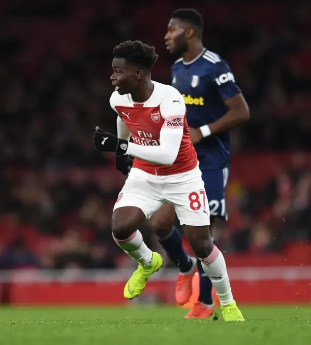 Framed Print : Bukayo Saka (Arsenal). Arsenal 4: 1 Fulham. Premier League. Emirates Stadium, 1 / 1 / 19 Framed Print : Bukayo Saka (Arsenal). Arsenal 4: 1 Fulham. Premier League. Emirates Stadium, 1 / 1 / 19