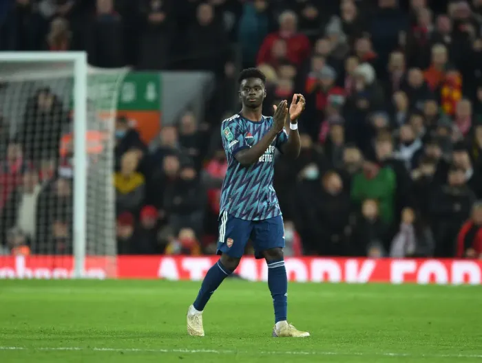 Framed Print : Bukayo Saka Bids Farewell to Arsenal Fans in Liverpool Carabao Cup Semi-Final