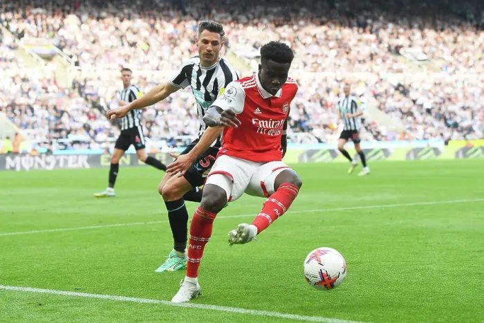 Framed Print : Bukayo Saka Faces Off Against Fabian Schaer: Intense Battle at St. James Park - Arsenal vs Newcastle United, Premier League 2022-23 Framed Print : Bukayo Saka Faces Off Against Fabian Schaer: Intense Battle at St. James Park - Arsenal vs Newcastle United, Premier League 2022-23