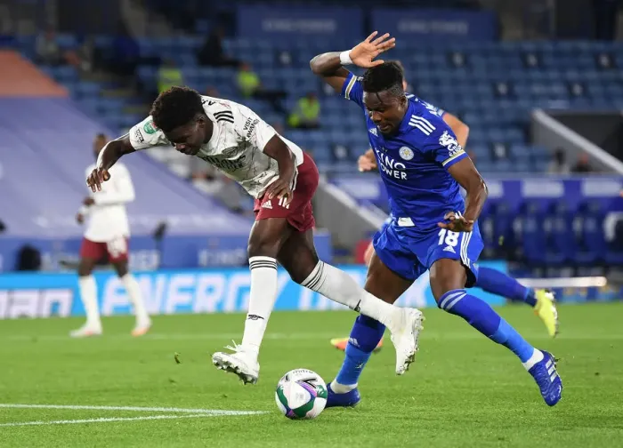 Framed Print : Bukayo Saka Foul by Amartey: Leicester vs Arsenal Carabao Cup Clash Framed Print : Bukayo Saka Foul by Amartey: Leicester vs Arsenal Carabao Cup Clash