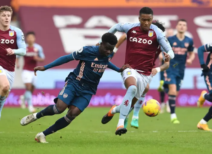 Framed Print : Bukayo Saka Fouled by Ezri Konsa in Aston Villa vs Arsenal Premier League Clash (2020-21) Framed Print : Bukayo Saka Fouled by Ezri Konsa in Aston Villa vs Arsenal Premier League Clash (2020-21)