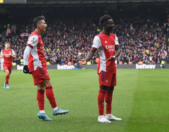 Framed Print : Bukayo Saka and Gabriel Martinelli Celebrate Arsenal's Second Goal vs. Watford (2021-22) Framed Print : Bukayo Saka and Gabriel Martinelli Celebrate Arsenal's Second Goal vs. Watford (2021-22)