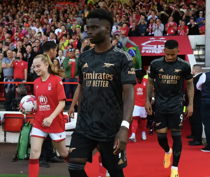 Framed Print : Bukayo Saka Gears Up: Nottingham Forest vs. Arsenal FC, Premier League 2022-23