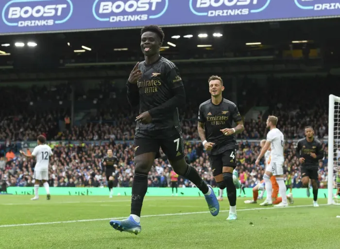 Framed Print : Bukayo Saka Scores: Arsenal Triumph Over Leeds United in Premier League Showdown