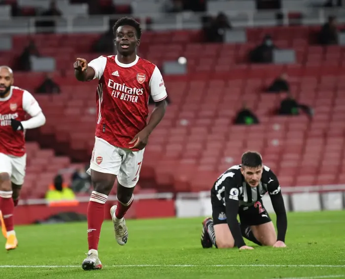 Framed Print : Bukayo Saka Scores Empty-Netter: Arsenal's Second Goal vs. Newcastle United (2020-21)