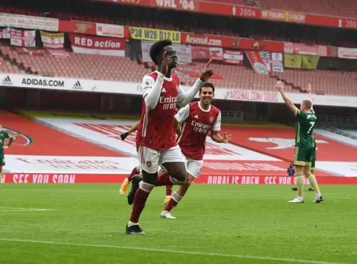 Framed Print : Bukayo Saka Scores First Arsenal Goal in Empty Emirates Stadium (2020-21) Framed Print : Bukayo Saka Scores First Arsenal Goal in Empty Emirates Stadium (2020-21)