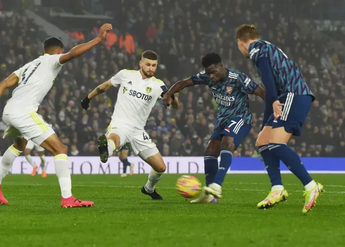 Framed Print : Bukayo Saka Scores the Third Goal: Leeds United vs. Arsenal, Premier League 2021-22 Framed Print : Bukayo Saka Scores the Third Goal: Leeds United vs. Arsenal, Premier League 2021-22
