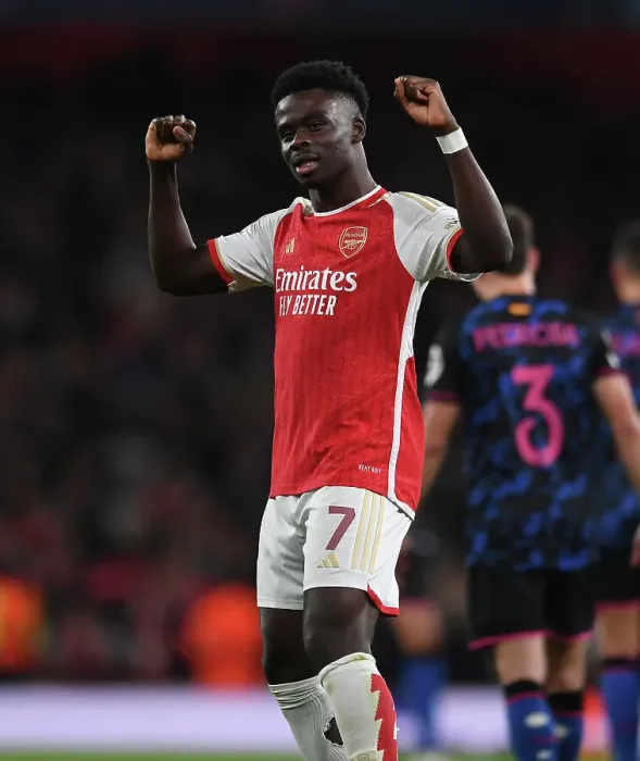 Framed Print : Bukayo Saka Scores His Second: Arsenal Dominates Sevilla in 2023-24 UEFA Champions League