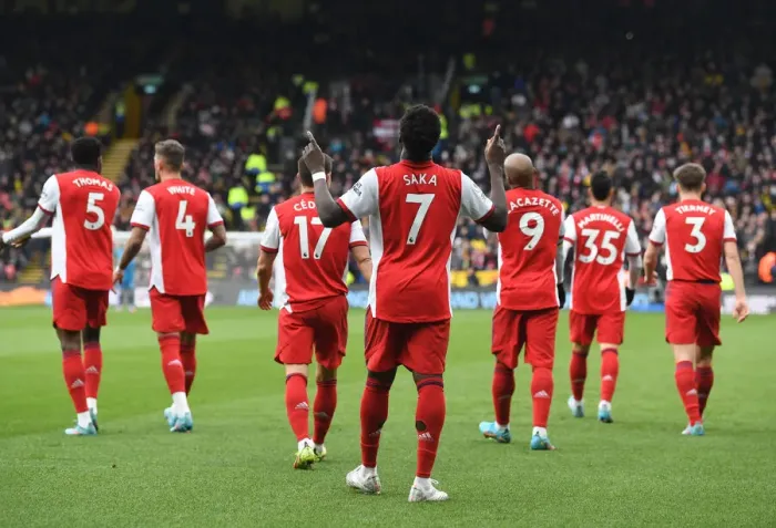 Framed Print : Bukayo Saka Scores the Second: Arsenal's Victory over Watford in Premier League 2021-22
