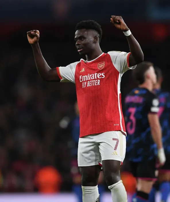 Framed Print : Bukayo Saka Scores His Second Goal: Arsenal Takes 2-0 Lead Against Sevilla in UEFA Champions League (2023 / 24)
