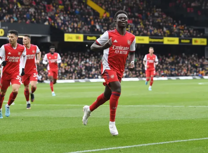 Framed Print : Bukayo Saka Scores Second Goal: Arsenal's Victory at Watford (Premier League 2021-22)