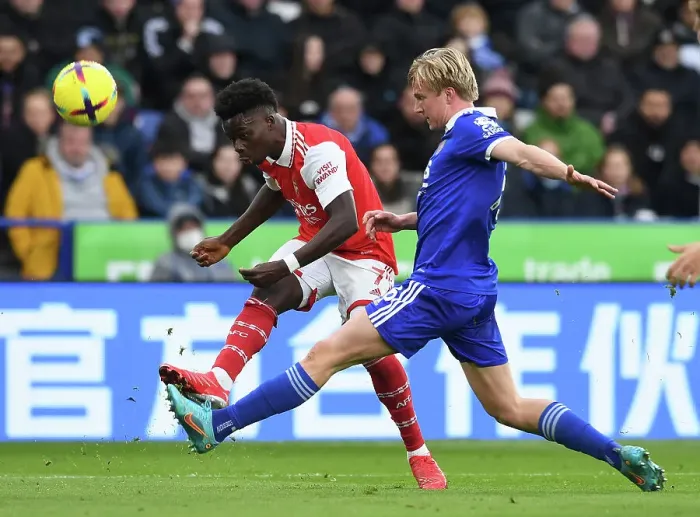 Framed Print : Bukayo Saka Tackled by Victor Kristiansen: Leicester City vs. Arsenal FC, Premier League 2022-23 Framed Print : Bukayo Saka Tackled by Victor Kristiansen: Leicester City vs. Arsenal FC, Premier League 2022-23