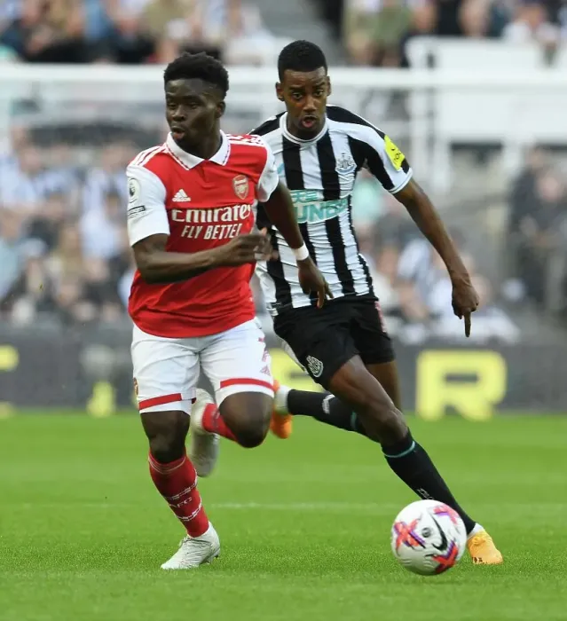 Framed Print : Bukayo Saka vs. Alexander Isak: Intense Battle at St. James Park - Arsenal vs. Newcastle United, Premier League 2022-23 Framed Print : Bukayo Saka vs. Alexander Isak: Intense Battle at St. James Park - Arsenal vs. Newcastle United, Premier League 2022-23