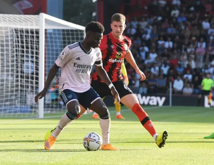 Framed Print : Bukayo Saka vs. Chris Mepham: AFC Bournemouth vs. Arsenal FC, Premier League 2022-23