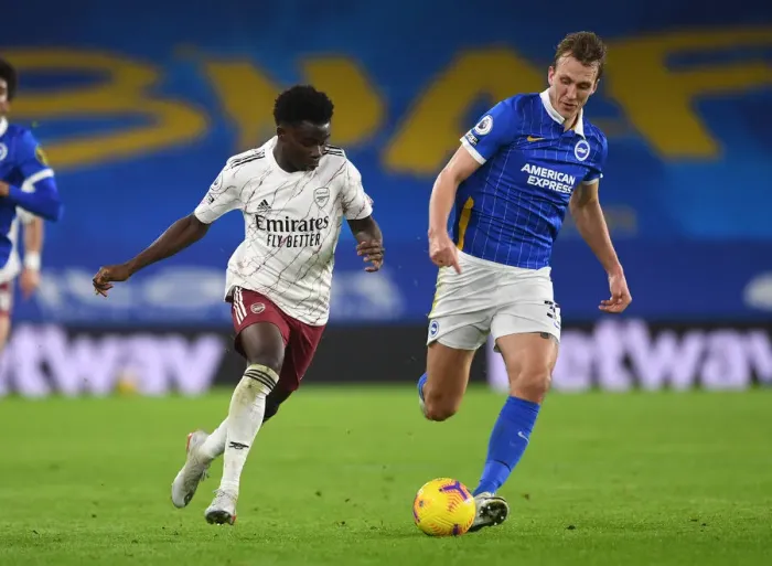 Framed Print : Bukayo Saka vs. Dan Burn: A Tactical Showdown in Arsenal's Clash with Brighton, Premier League 2020-21