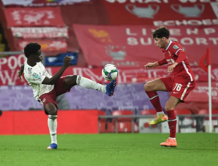 Framed Print : Bukayo Saka vs. Neco Williams: Empty Anfield Rivalry - Carabao Cup 2020-21 Framed Print : Bukayo Saka vs. Neco Williams: Empty Anfield Rivalry - Carabao Cup 2020-21