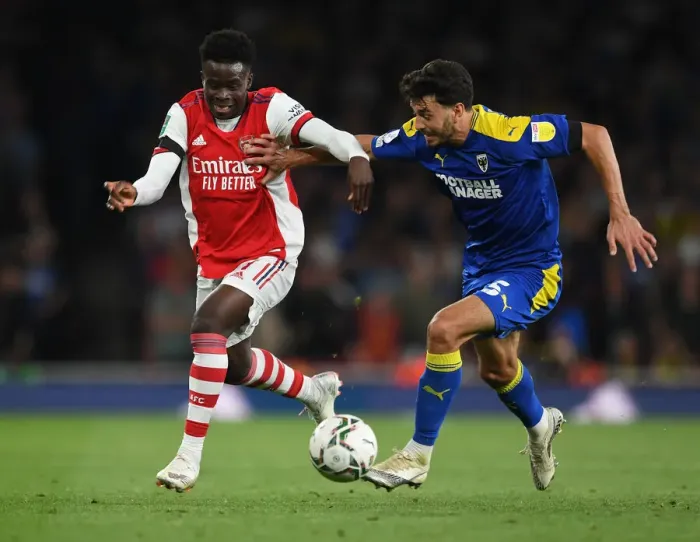 Framed Print : Bukayo Saka vs. Will Nightingale: A Carabao Cup Battle at Emirates Stadium Framed Print : Bukayo Saka vs. Will Nightingale: A Carabao Cup Battle at Emirates Stadium
