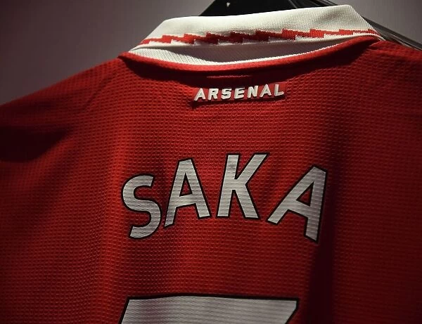 Bukayo Saka's Arsenal Jersey in Arsenal Changing Room Ahead of Arsenal vs. Tottenham (2022-23 Premier League)