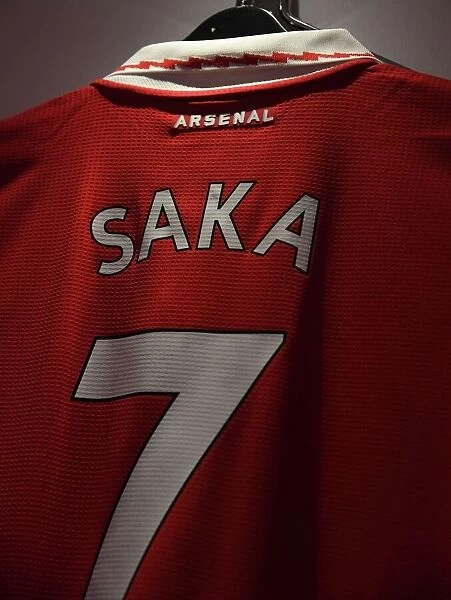 Bukayo Saka's Arsenal Jersey in the Emirates Changing Room: Pre-Match Preparation for Arsenal vs Tottenham (2022-23 Premier League)