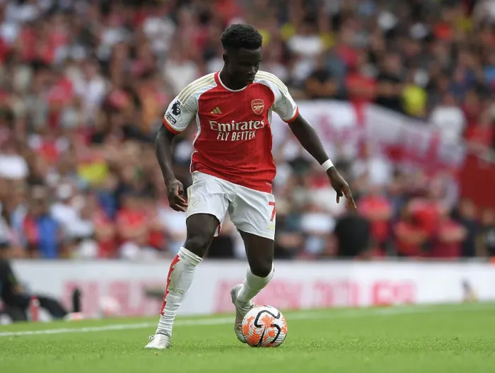 Framed Print : Bukayo Saka's Brilliant Debut: Arsenal Crushes Nottingham Forest (2023-24 Premier League)