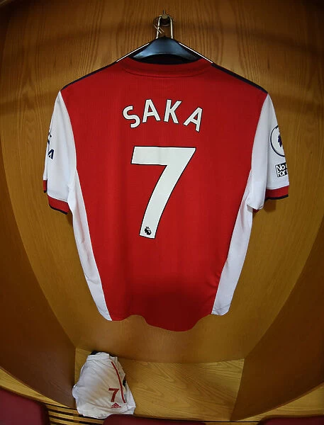 Bukayo Saka's Hanging Jersey in Arsenal's Home Changing Room - Arsenal vs. Chelsea, Premier League 2021-22