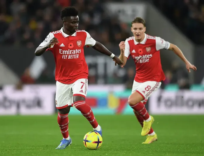 Framed Print : Bukayo Saka's Star Performance: Arsenal Triumphs Over Wolverhampton Wanderers in the Premier League 2022-23