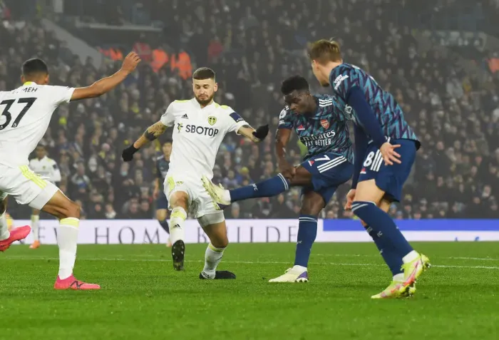 Framed Print : Bukayo Saka's Stunner: Arsenal's Triumph over Leeds United in the Premier League 2021-22