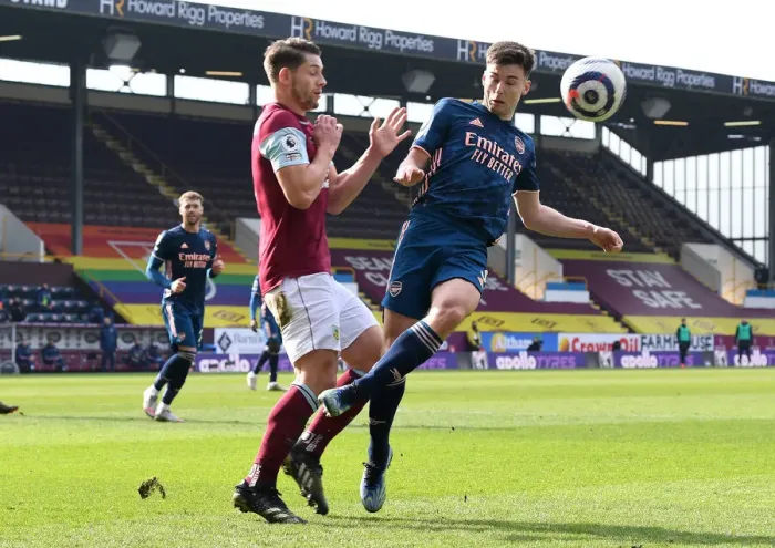 Framed Print : Burnley vs Arsenal: Tierney vs Tarkowski in Empty Turf Moor, Premier League Clash Amidst Pandemic