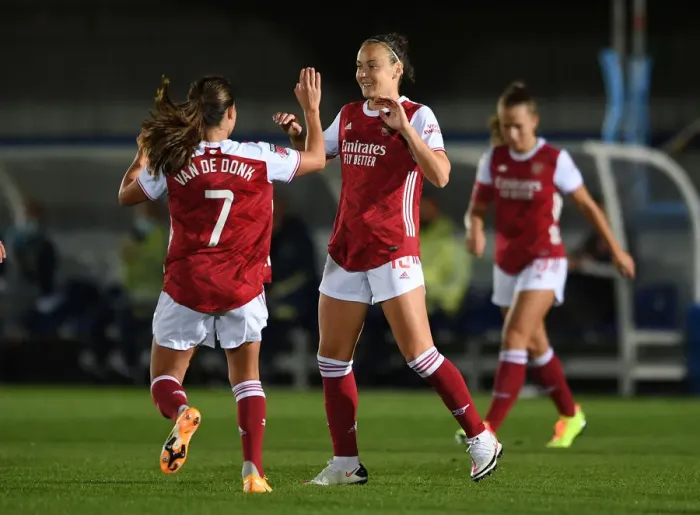 Framed Print : Caitlin Foord Scores: Chelsea Women vs. Arsenal Women in Continental Cup Clash