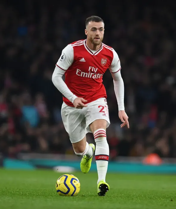 Framed Print : Calum Chambers in Action: Arsenal vs. Southampton (Premier League 2019-20)