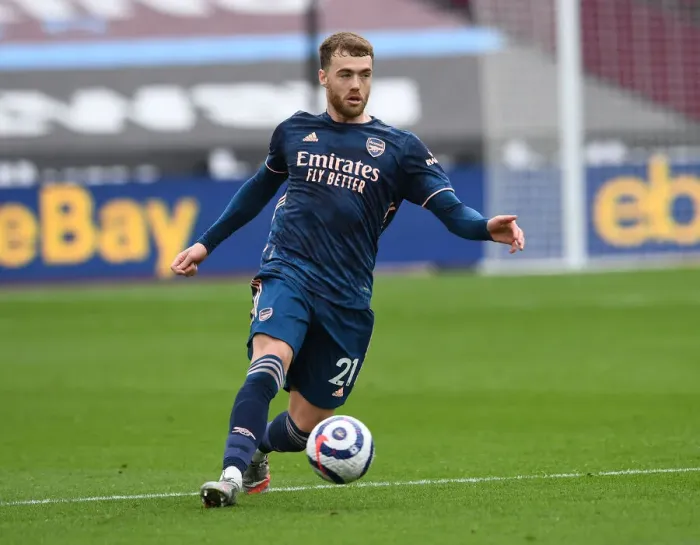 Framed Print : Calum Chambers in Action: Arsenal vs West Ham United, Premier League 2020-21