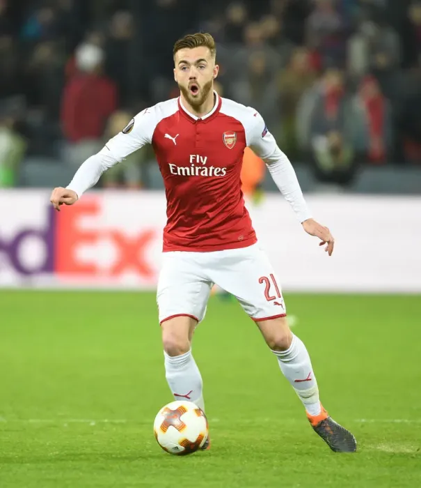 Framed Print : Calum Chambers in Action: Arsenal's Europa League Battle at CSKA Moscow (2018)