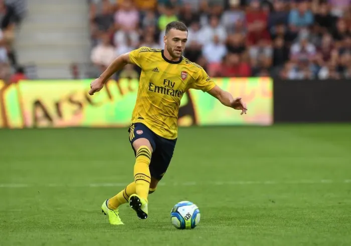 Framed Print : Calum Chambers in Action: Arsenal's Pre-Season Clash against Angers, 2019