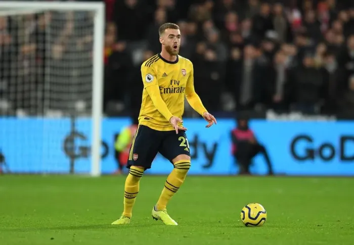 Framed Print : Calum Chambers in Action: West Ham United vs Arsenal FC, Premier League 2019-20